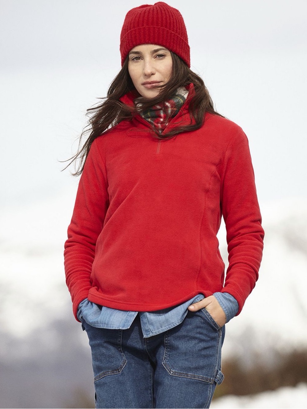 Lands’ End Red Quarter Zip Fleece Pullover Small